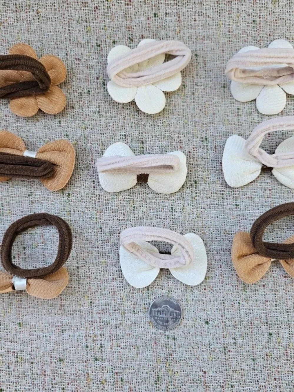 Girl Hair Ties Brown/Tan/Beige Tone Hair Accessories Flower Bow Style set of 9